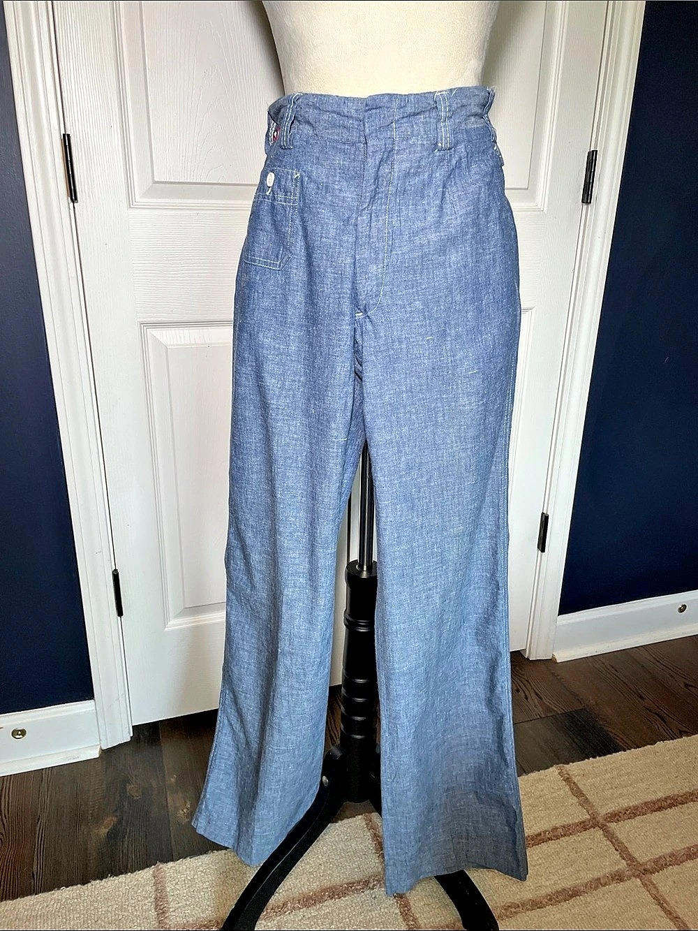 Vintage 80s Blue Label Ralph Lauren French Marine Sailor Pants Chambray Size 4